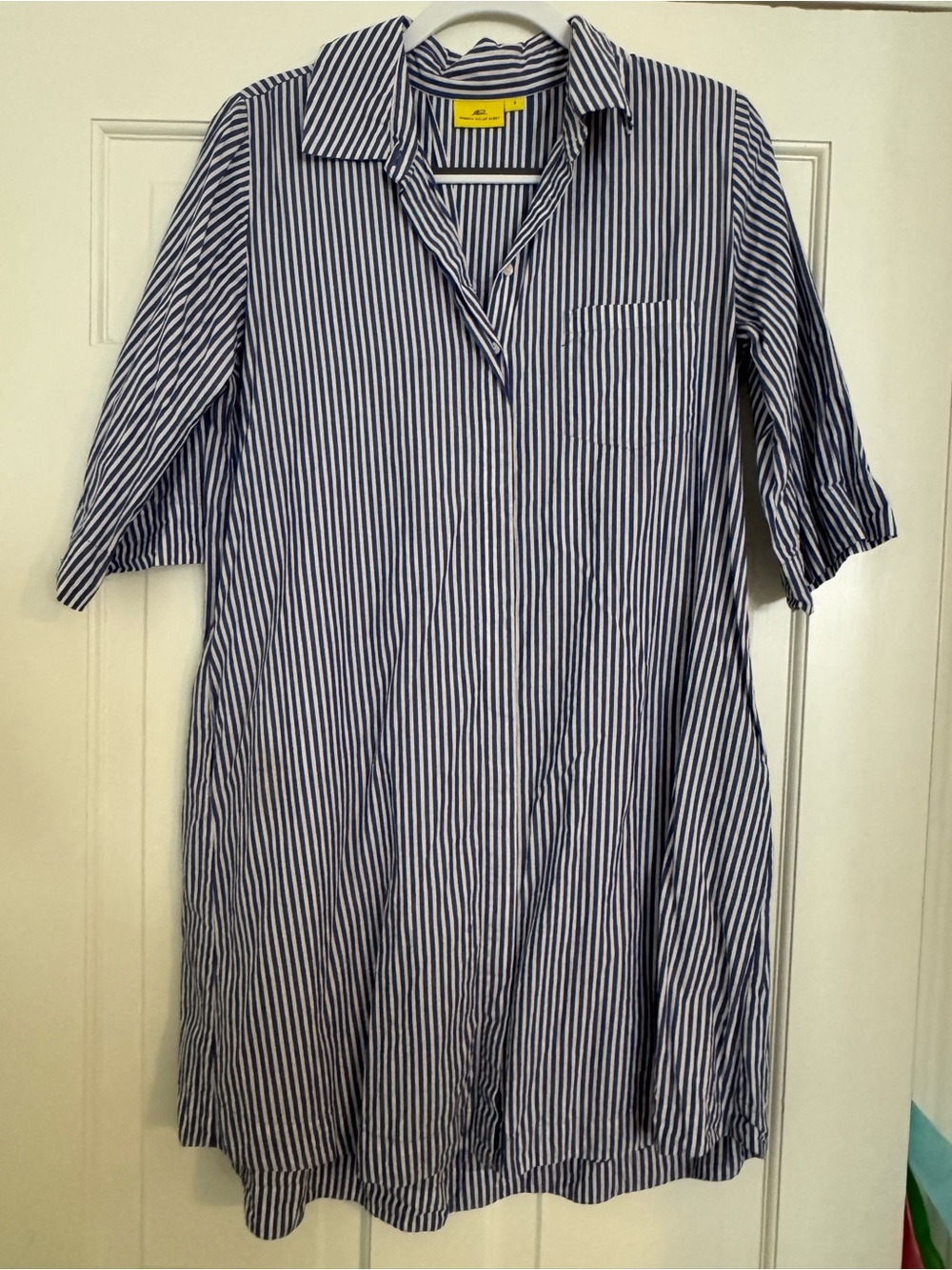 Striped  Blue and White Shirt Dress - Women's Casual Collared Dress
